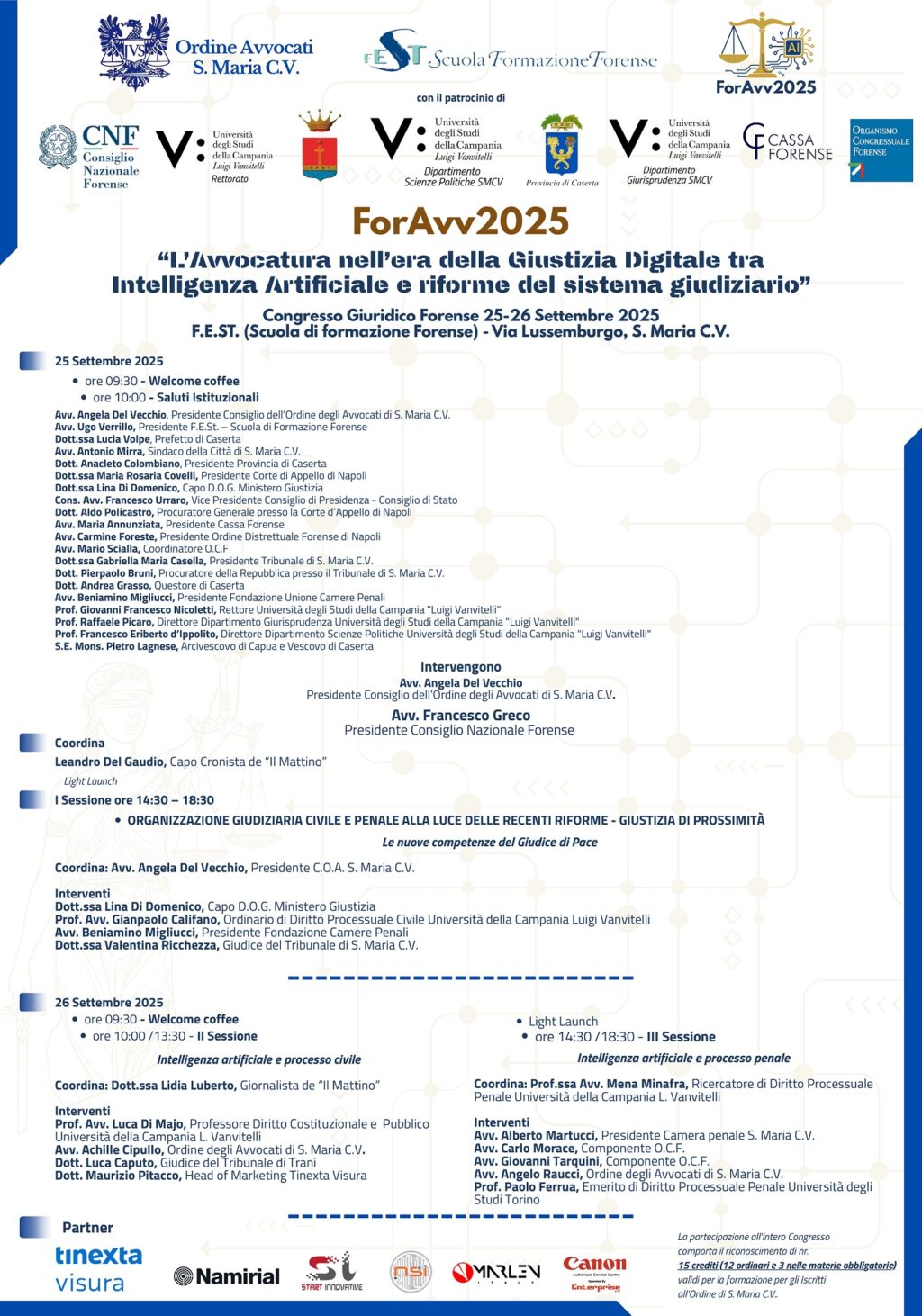 25-26 settembre 2025: a Santa Maria Capua Vetere il Congresso ‘L’Avvocatura nell’Era della Giustizia Digitale